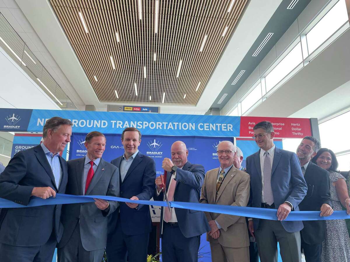 Completion of the $210 million ground transportation center at Bradley International Airport was celebrated Thursday, June 30, 2022. The ribbon cutting was attended by Gov. Ned Lamont, U.S. Sens. Richard Blumenthal and Chris Murphy along with airport officials.
