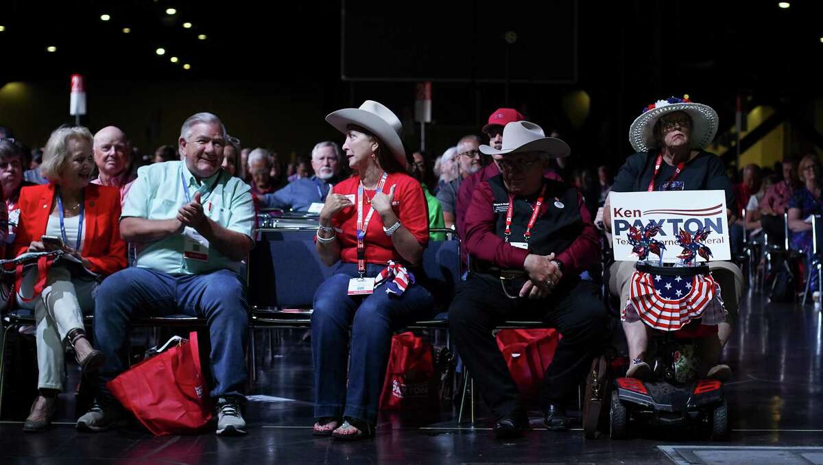 Delegates attend the second general meeting of the Republican Party of Texas convention at George R. Brown Convention Center on Thursday, June 16, 2022.
