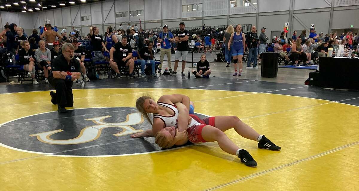 Frankfort's Paige Willman earns a pin against her opponent from Iowa during the 2022 Freestyle National Duals in Tulsa, Oklahoma. 