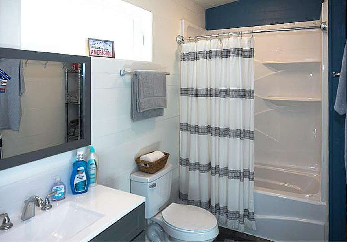 Here’s a look at a typical bathroom inside a tiny home.
