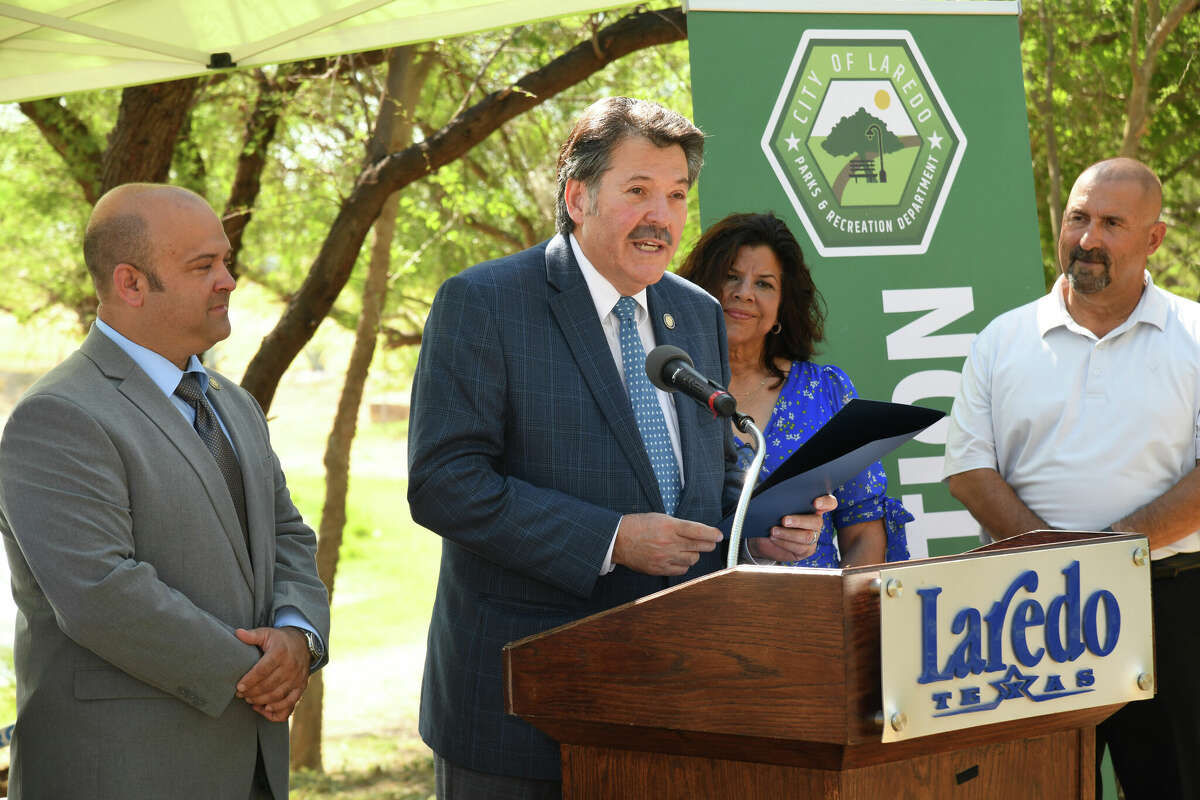 Mayor Pete Saenz and Councilmember Ruben Gutierrez read out the proclamation making July 2022 Parks and Recreation Month on Friday, July 1, 2022. They were joined by Parks and Recreation leaders, city officials and staff.