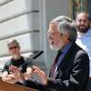 Supervisor Aaron Peskin speaks during a press conference at City Hall regarding an affordable housing charter amendment.