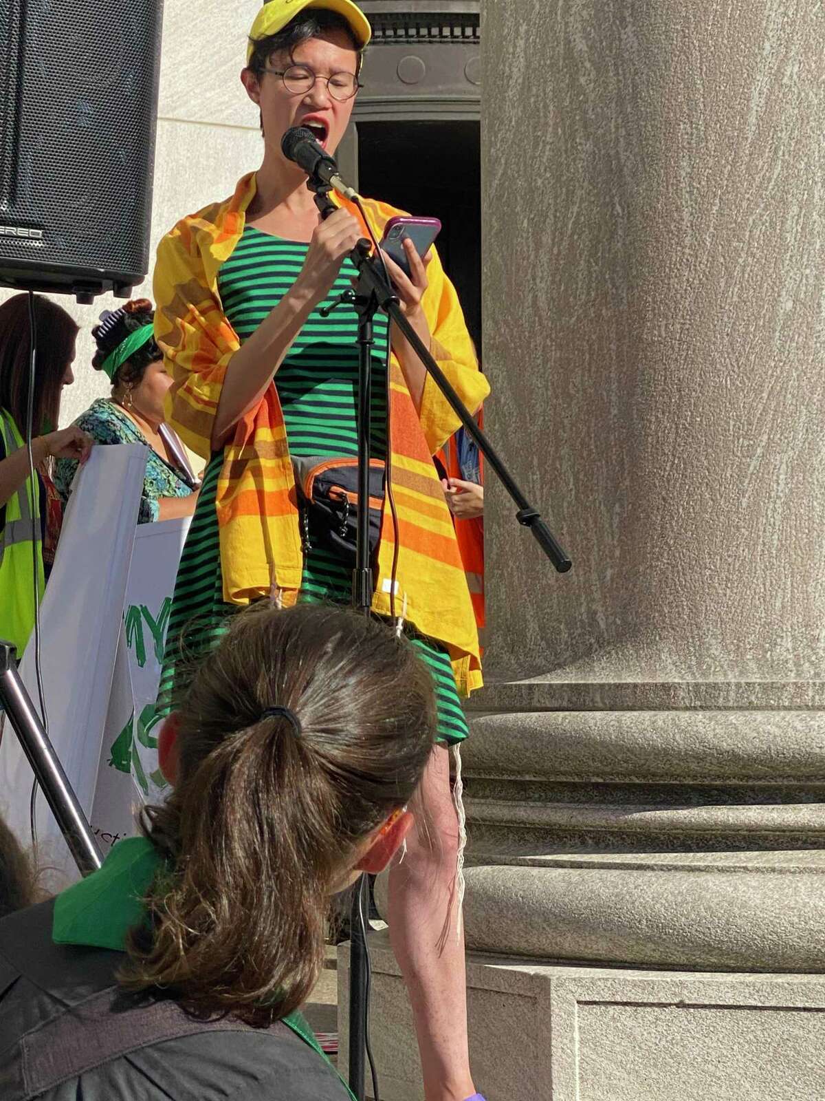 May Ye, a rabbinical intern with Mending Minyan, an anti-Zionist Jewish congregation, speaks at a protest of the Supreme Court’s Roe v. Wade decision June 24, 2022.