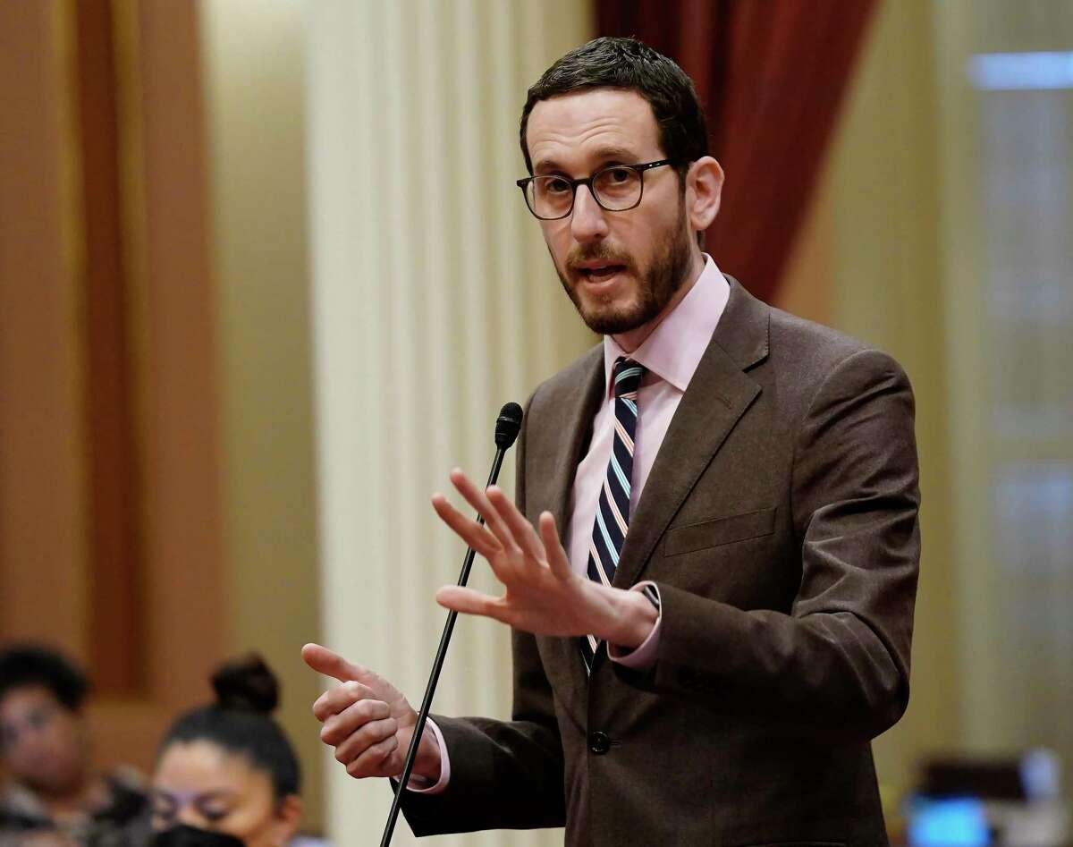 California state Sen. Scott Wiener, D-San Francisco, speaks on a measure at the Capitol in Sacramento, Calif., on March 31, 2022. On Friday, July 1, 2022, Gov. Gavin Newsom signed Wiener's bill that bars police from making arrests on a charge of loitering for prostitution.