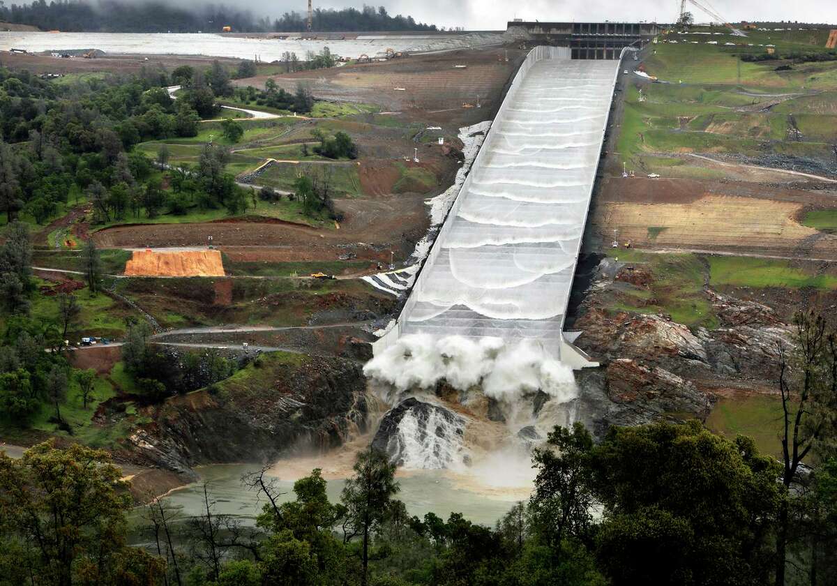 The Oroville Dam and lake are part of the State Water Project, which is expected to deliver only 5% of the amount of water requested from contractors this year.