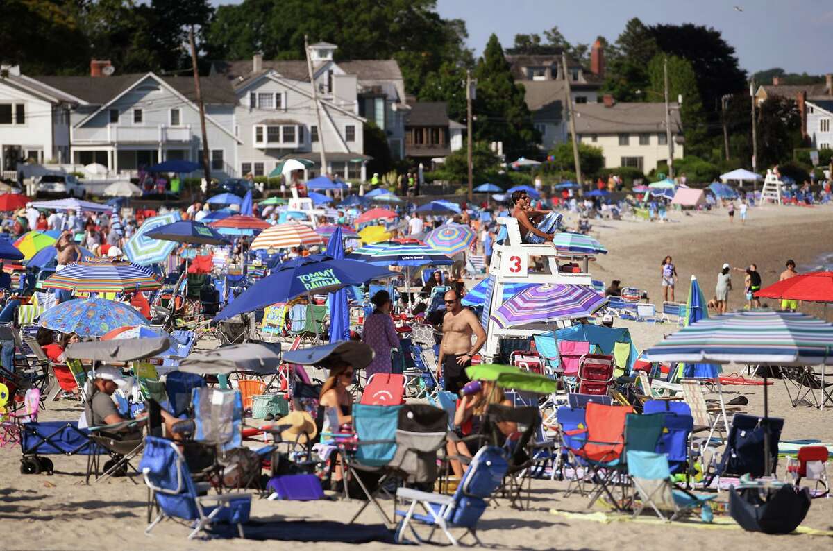 Compo Beach is packed for the annual fireworks in Westport, Conn. on Thursday, June 30, 2022.