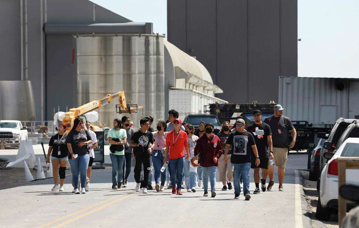 A school group gets a tour of SpaceX Starbase on Friday, July 1, 2022. For years, Elon Musk has touted SpaceX’s compound in Boca Chica as the ‘Gateway to Mars’ — the site from which his company would launch its massive Starship to carry astronauts to the moon and Mars. But South Texas residents now fear Musk is abandoning Starbase as his premiere launch site.