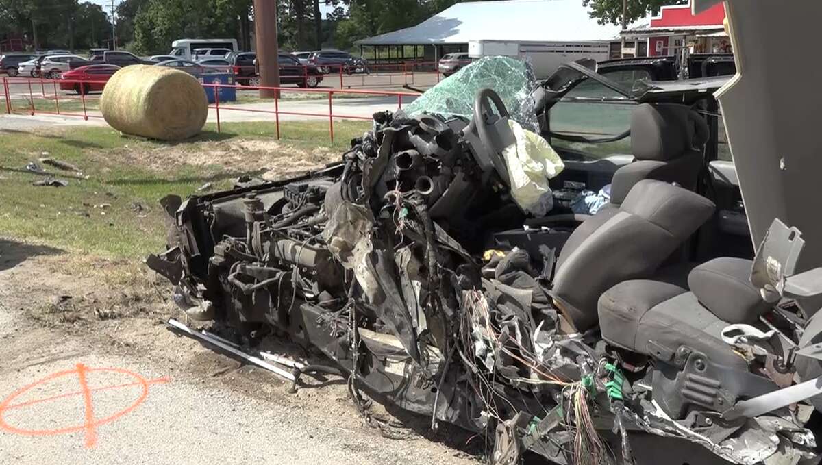 A Ford F-150 hit a traffic pole on Sunday, July 3, 2022, in Conroe, killing two people and injuring two others.