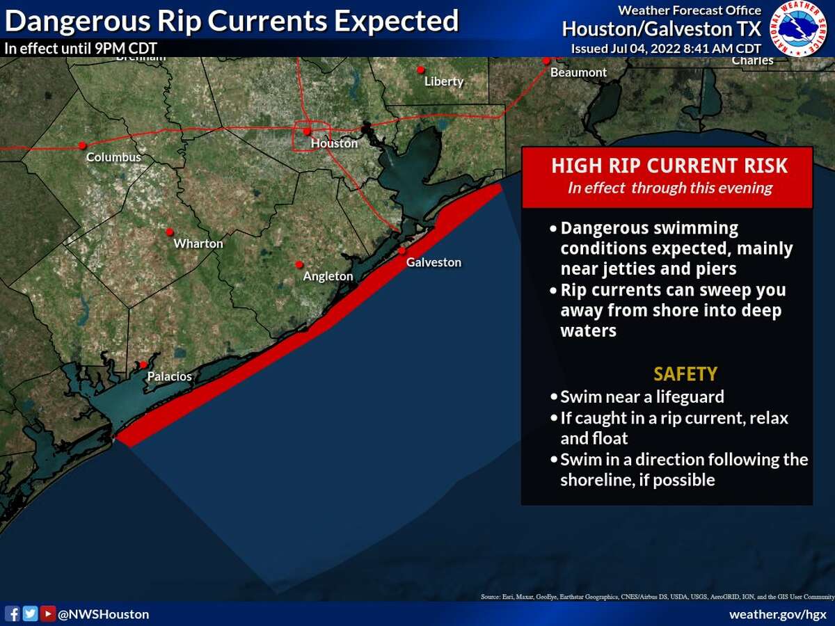 Red flag warning for strong rip currents in effect today in Galveston