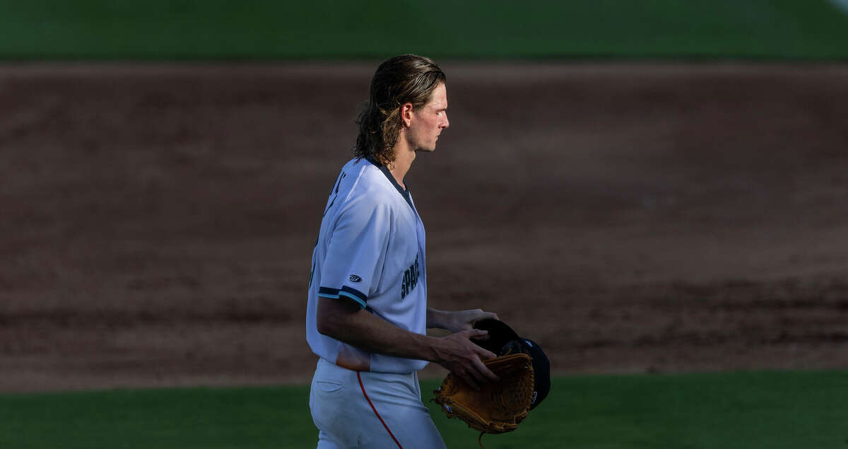 Sugar Land Space Cowboys starting pitcher Forrest Whitley #29 is taken out with two out in the third inning against the El Paso Chihuahuas at Constellation Field on July 4, 2022 in Sugar Land.