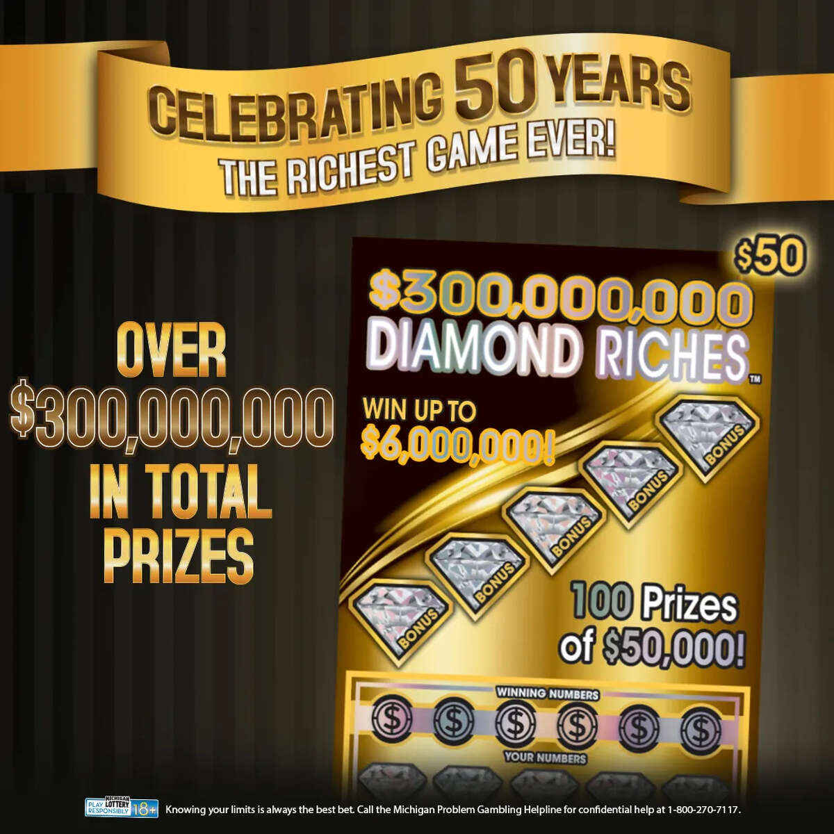 Michigan Lottery is celebrating its 50th anniversary by unveiling its richest instant ticket yet.