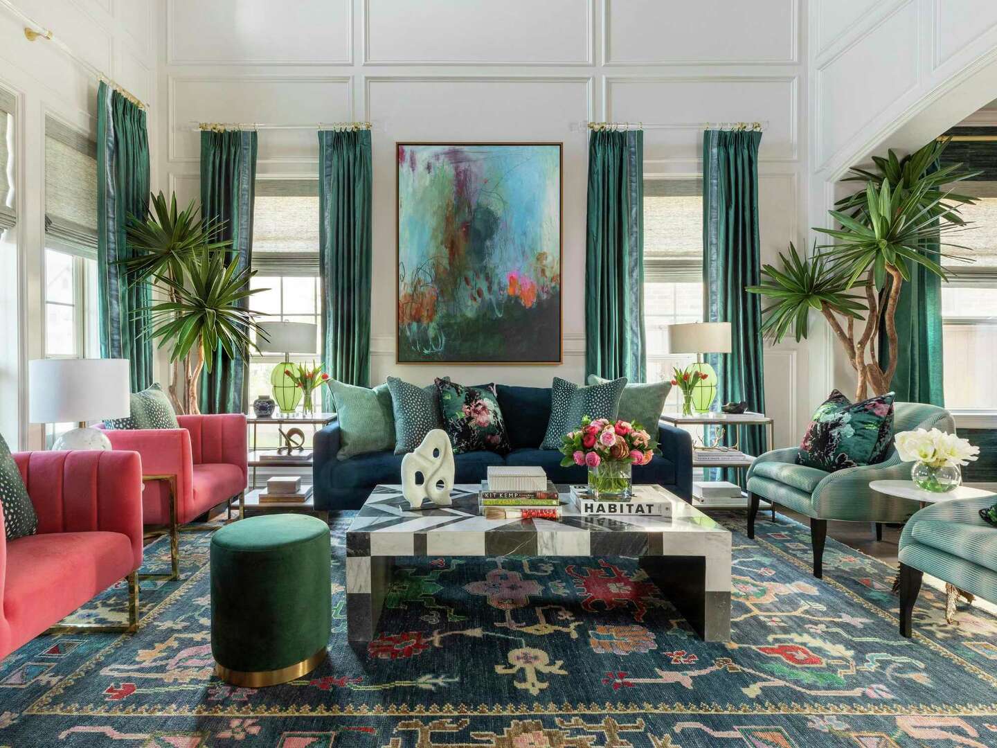 A Katy home's drab living space is updated with color, design