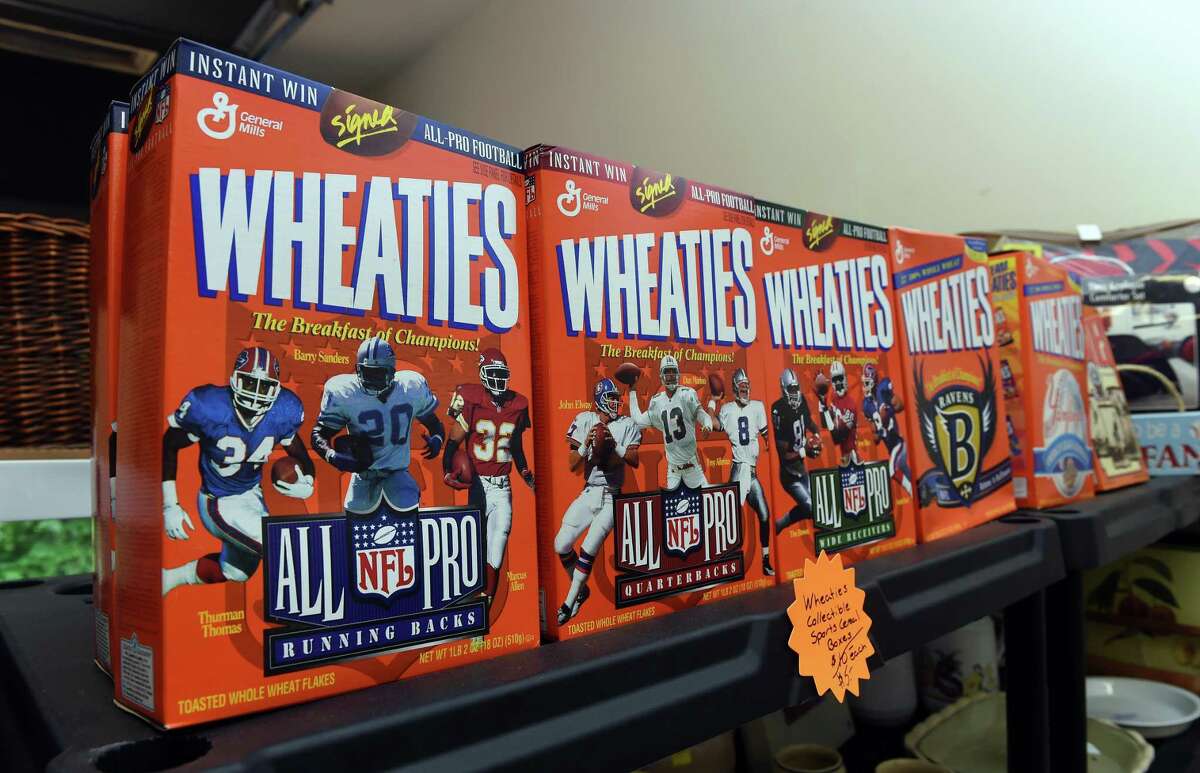 Collectible Wheaties cereal boxes for sale at the APK Charities Desert Eagles Nest Thrift Store in Madison on June 30, 2022.