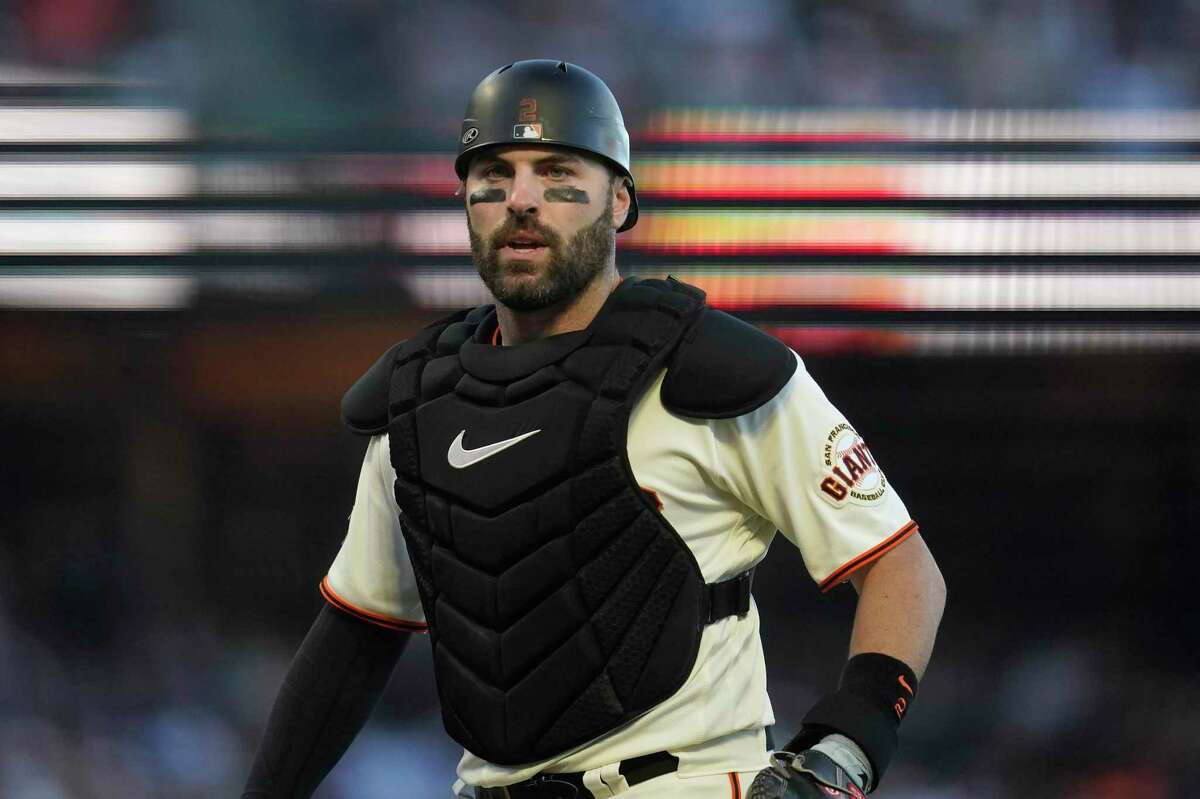 San Francisco Giants' Curt Casali during a baseball game against the Los Angeles Dodgers in San Francisco, Saturday, June 11, 2022. (AP Photo/Jeff Chiu)