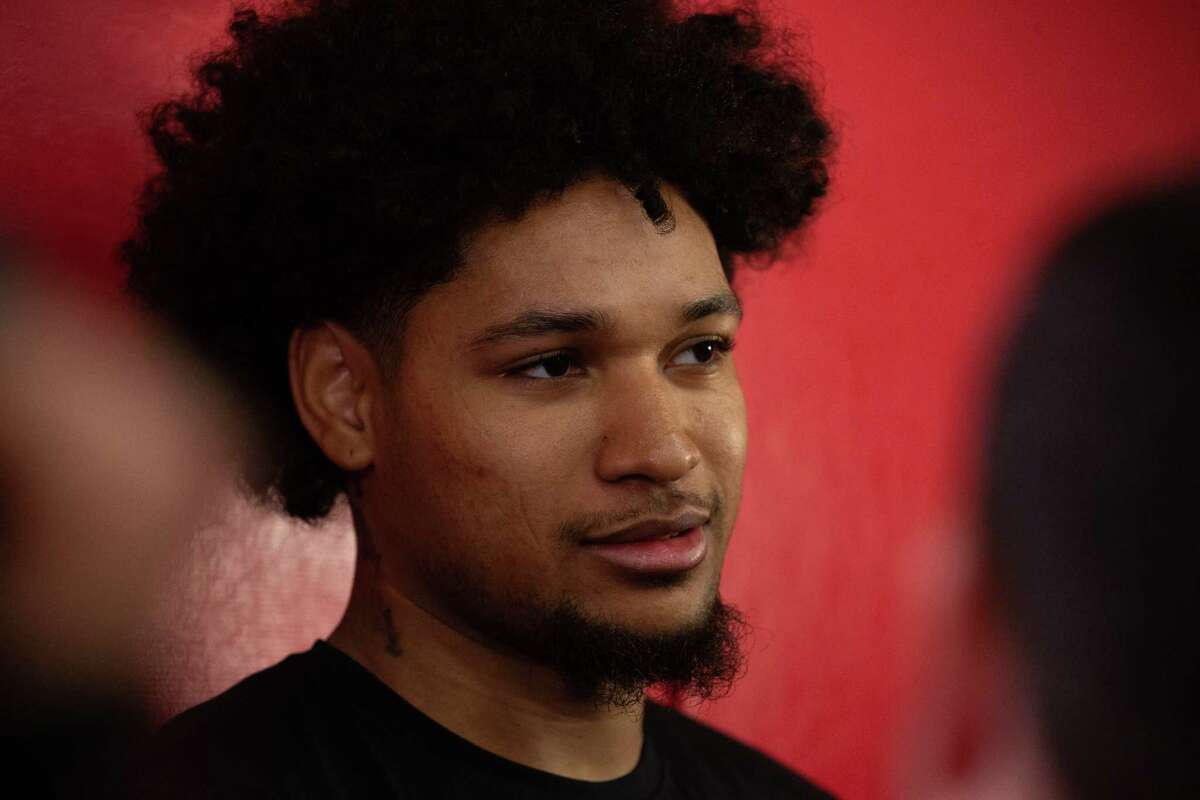 Houston Rockets player Daishen Nix speaks during an interview after a Summer League practice Tuesday, July 5, 2022, at Toyota Center in Houston.