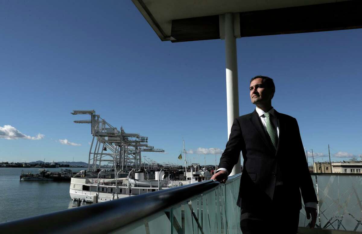 FILE - Oakland Athletics President Dave Kaval is shown at the Oakland - San Francisco Ferry Terminal near Howard Terminal in Oakland, Calif., on Tuesday, February 5, 2019.