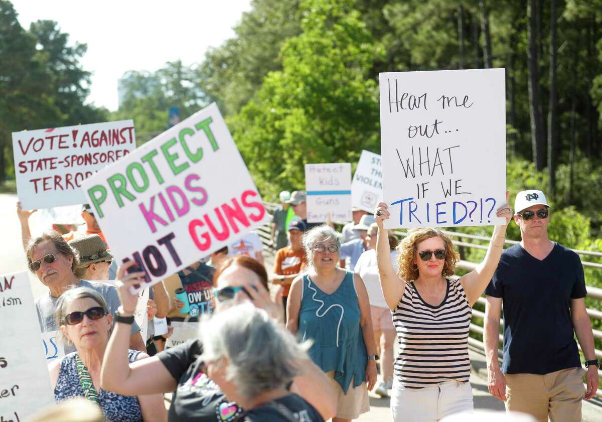 More than 200 people took part in a March for Our Lives rally at Northshore Park, Saturday, June 11, 2022, in The Woodlands. The organization held more than a dozen rallies statewide this weekend in response to the mass shooting at a Uvalde elementary school where 19 children and two teachers were shot to death. March for Our Lives started in 2018 following the shooting at Majory Stoneman Douglas High School in Parkland, Fla., and rallies in support of new gun safety laws.