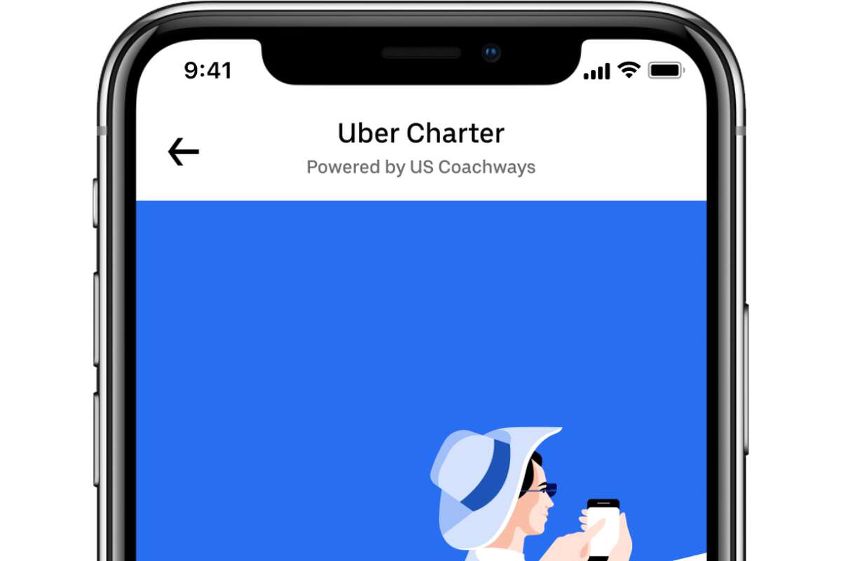Screenshots show the booking process for an Uber charter beginning Thursday, July 7, 2022 only in Houston and Dallas Fort-Worth.  Uber is planning a nationwide launch slated for this summer.