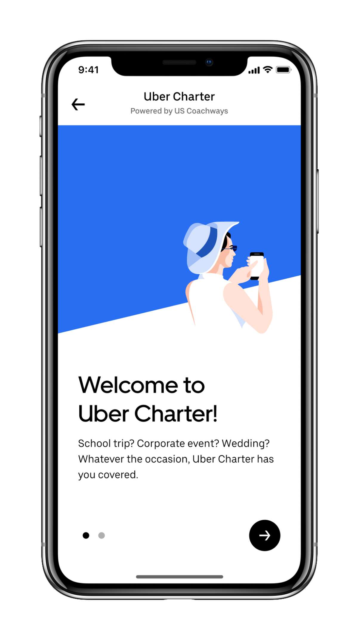 Screenshots show the booking process for an Uber Charter debuting Thursday, July 7, 2022 only in Houston and Dallas Fort-Worth. Uber plans for a nationwide launch scheduled for this summer.