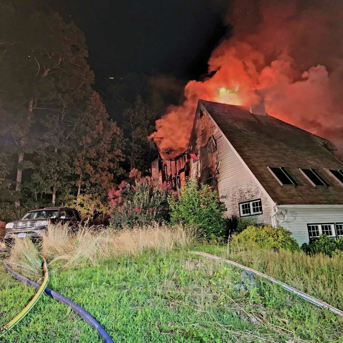 Firefighters responded to a house fire Monday night on Head of Meadow Road in Newtown, Conn.
