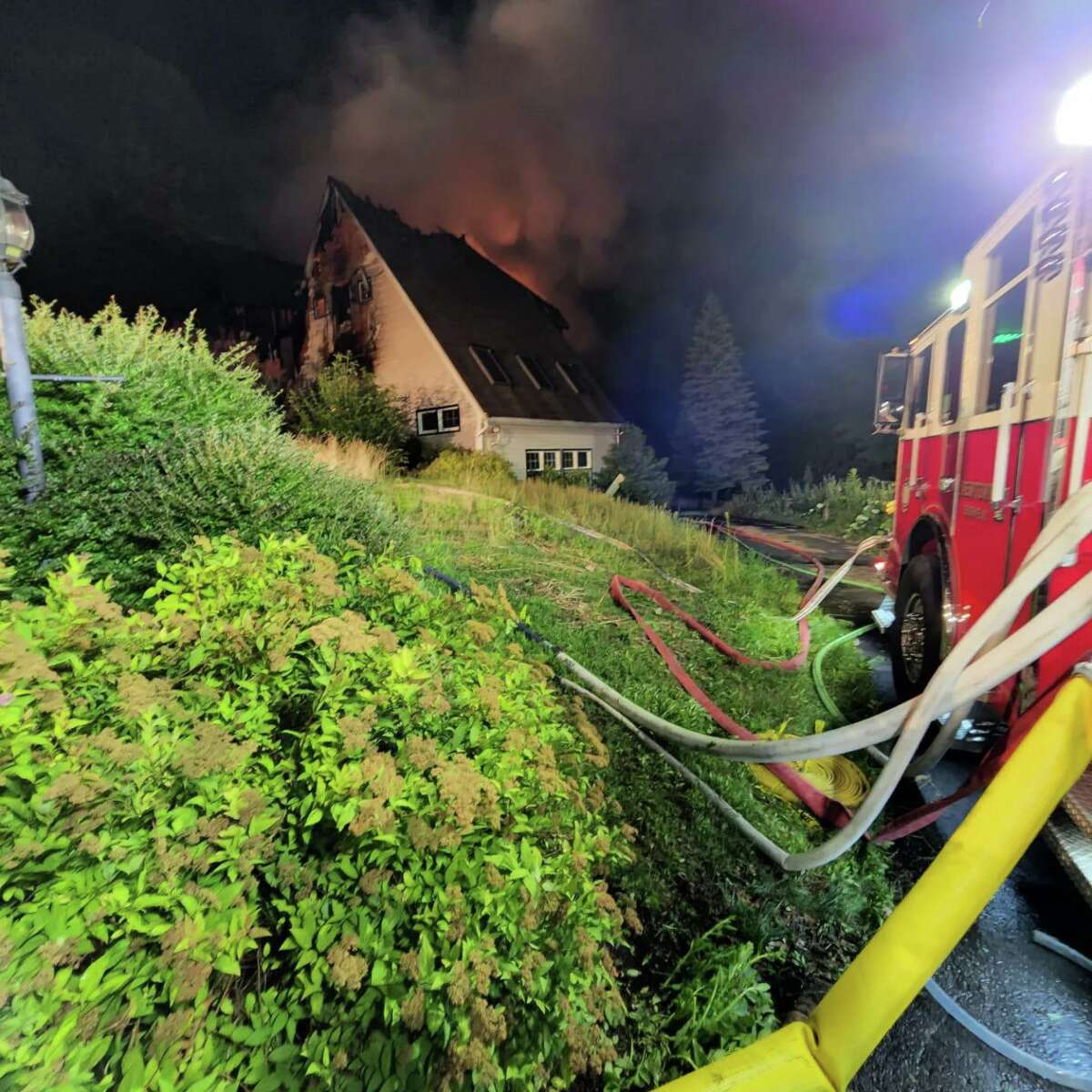 Firefighters responded to a house fire Monday night on Head of Meadow Road in Newtown, Conn.