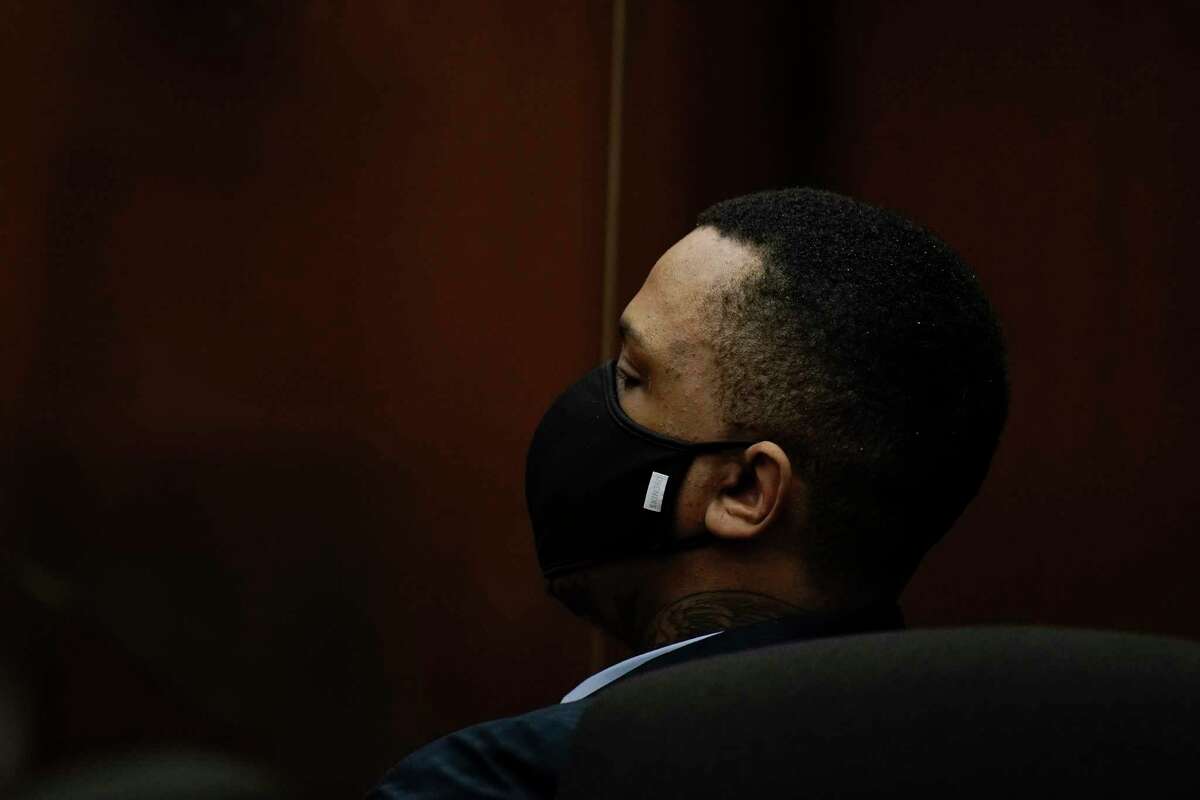 Eric Holder Jr., who is accused of killing rapper Nipsey Hussle, sits in a courtroom for his verdicts at Los Angeles Superior Court in Los Angeles, Wednesday, July 6, 2022. Jurors found Holder guilty of first-degree murder Wednesday for the 2019 fatal shooting of rapper Nipsey Hussle.