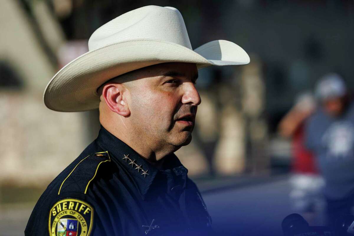 Sheriff Javier Salazar briefs the news media Friday, July 1, 2022, at the scene where an 18-wheeler was searched on the 2000 block of South General McMullen in San Antonio.