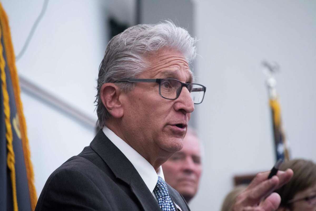 New York State Senator Jim Tedisco speaks at a press conference on Thursday, July 7, 2022, in Ballston Spa, N.Y. He is calling on the state Inspector General to release any of its findings into the 2018 limo crash in Schoharie. (Paul Buckowski/Times Union)