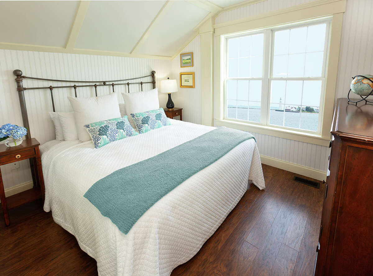 The bedroom of the Lighthouse Suite.