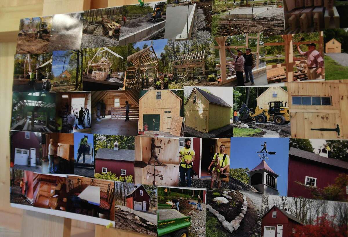 A collage of construction photos in the new Shelton Trails Barn at the Shelton Dog Park in Shelton, Conn. on Thursday, July 7, 2022.
