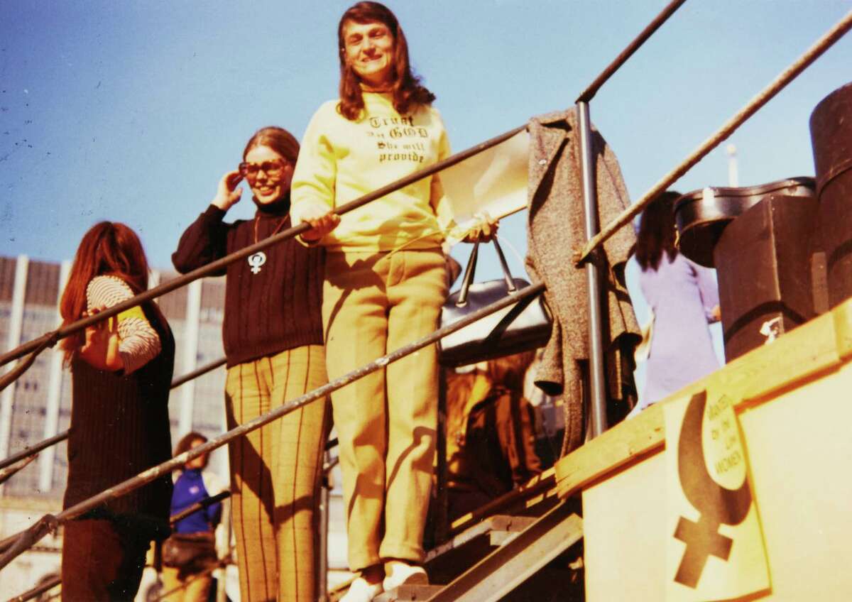 Patricia Maginnis at a 1971 Women’s Abortion Action Coalition conference and demonstration.