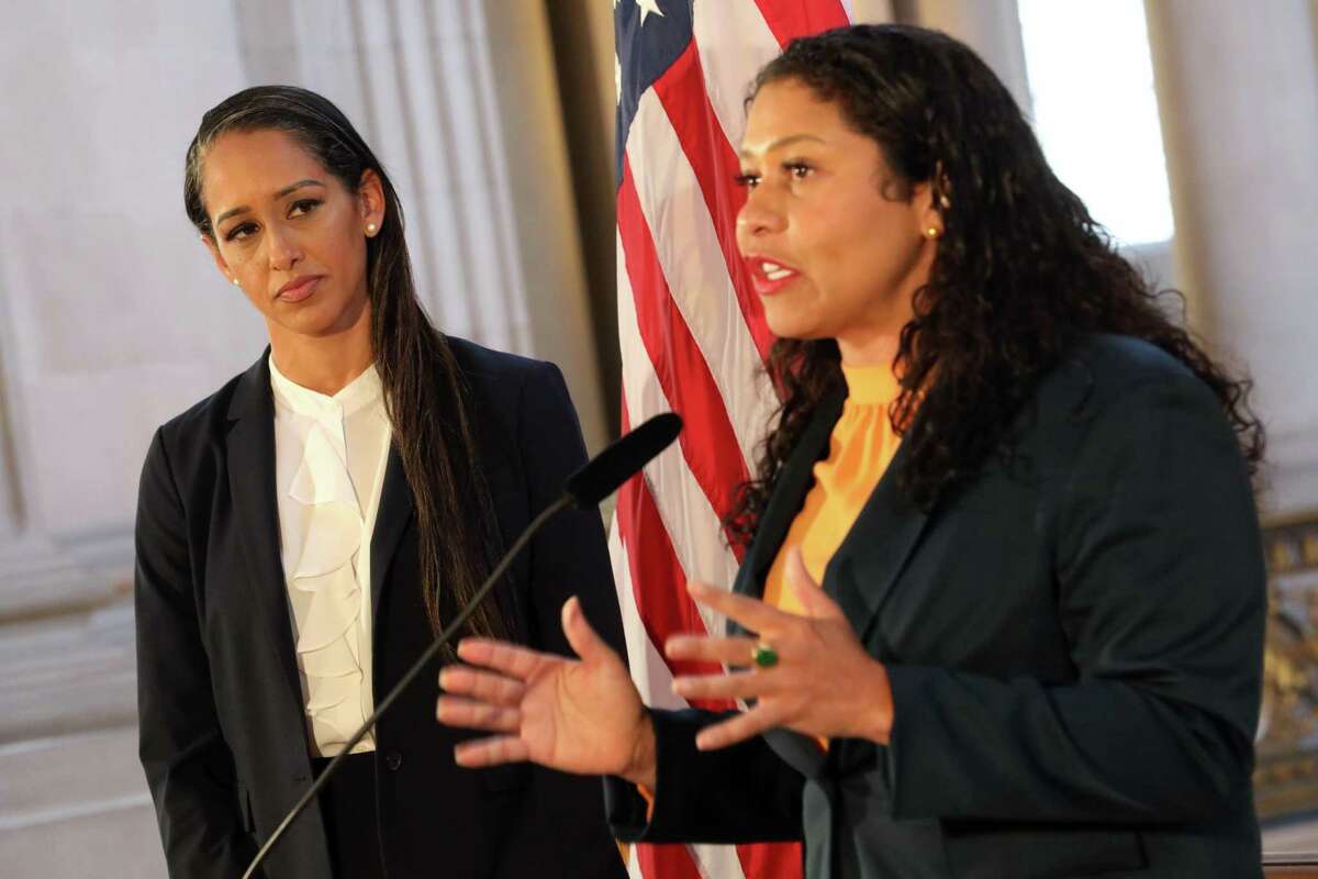 Mayor Breed under fire over undated resignation letters. The November election will be another test. From left: Brooke Jenkins and Mayor London Breed in a news conference at City Hall, Thursday, July 7, 2022, in San Francisco, Calif. The mayor selected former prosecutor Jenkins to be the city’s next district attorney after a historic recall that ousted Chesa Boudin from office two years into his term. Jenkins quit her job in the District Attorney’s Office to campaign against her former boss, becoming one of the most prominent faces of the recall campaign.