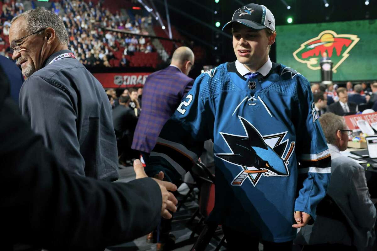 MONTREAL, QUEBEC - JULY 08: Mattias Havelid is selected by the San Jose Sharks during Round Two of the 2022 Upper Deck NHL Draft at Bell Centre on July 08, 2022 in Montreal, Quebec, Canada. (Photo by Bruce Bennett/Getty Images)