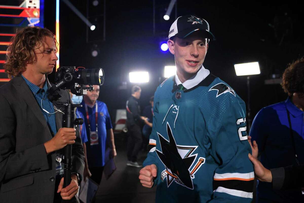 MONTREAL, QUEBEC - JULY 08: Michael Fisher is selected by the San Jose Sharks during Round Three of the 2022 Upper Deck NHL Draft at Bell Centre on July 08, 2022 in Montreal, Quebec, Canada. (Photo by Bruce Bennett/Getty Images)
