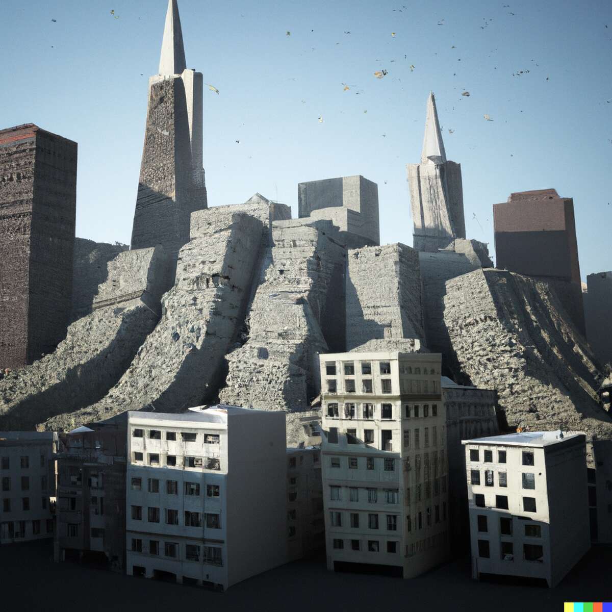 AI imaging software DALL-E-2 created this visual interpretation of downtown San Francisco after an 8.5 magnitude earthquake.