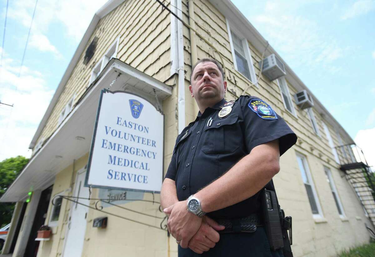 Easton Volunteer EMS Chief Jon Arnold outside the service's diapidated facility in Easton, Conn. on Friday, July 8, 2022. The service is actively fundraising to construct a new headquarters.