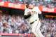 San Francisco Giants Joc Pederson (23) scores from third base after a wild pitch by the Los Angeles Dodgers in the eighth inning of an MLB game at Oracle Park, Saturday, June 11, 2022, in San Francisco, Calif.
