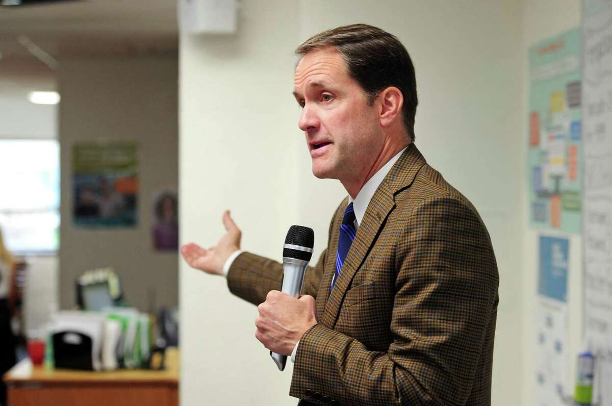 U.S. Rep. Jim Himes, D-Conn., speaks to student participants in SIFMA Foundation's Capitol Hill Challenge at Stamford High School in Stamford, Conn., on Friday, May 6 2022.