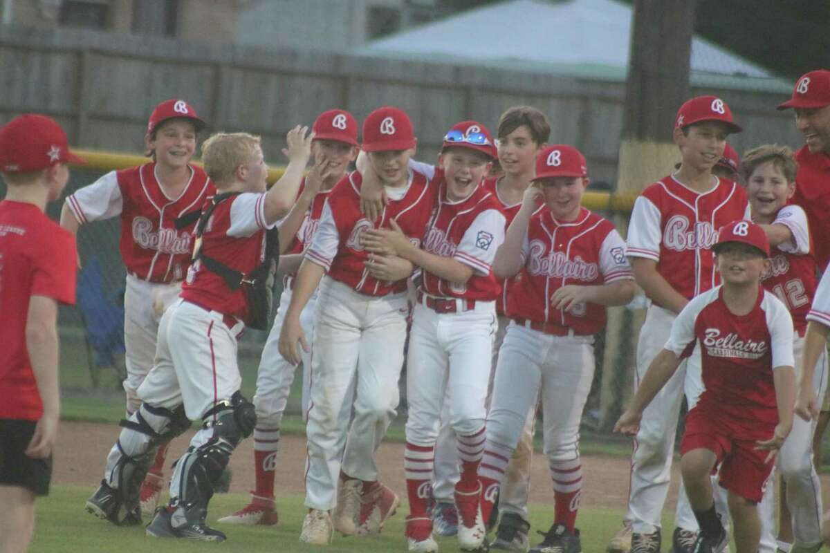 Bellaire Little Leaguers celebrate the final out to the Section 3 championship game for the 11-year-old all-stars Saturday night. Bellaire now travels to Tyler later this month for the Texas East state championship tourney.