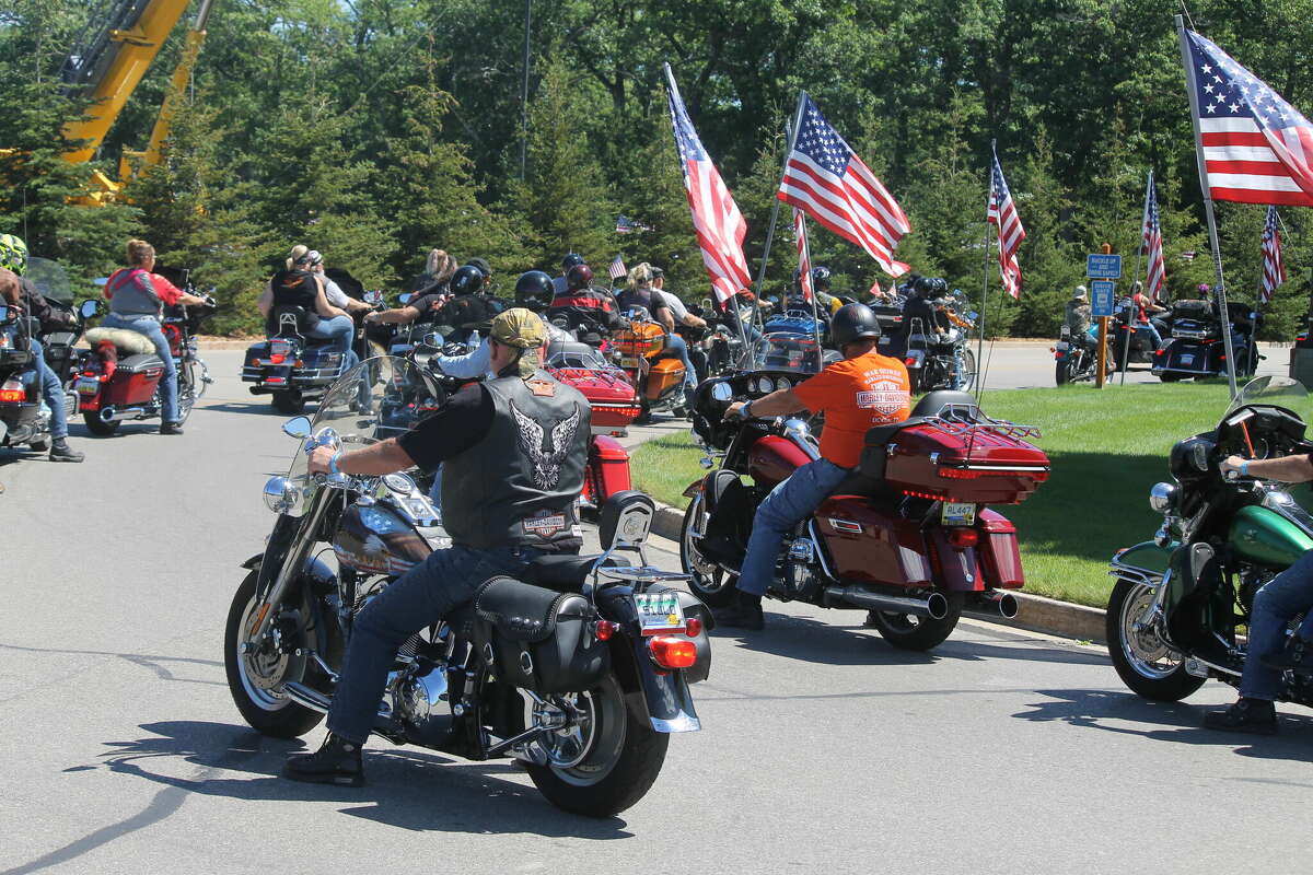 Riders embark on the Pure Thunder Escorted Veterans Memorial Ride Saturday in Manistee.