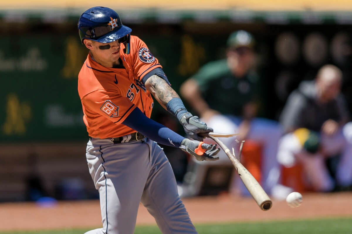 Jason Castro's return from a knee injury remains unknown, leaving the Astros with the relatively green top prospect Korey Lee, connecting here for his first MLB hit, as their backup catcher.