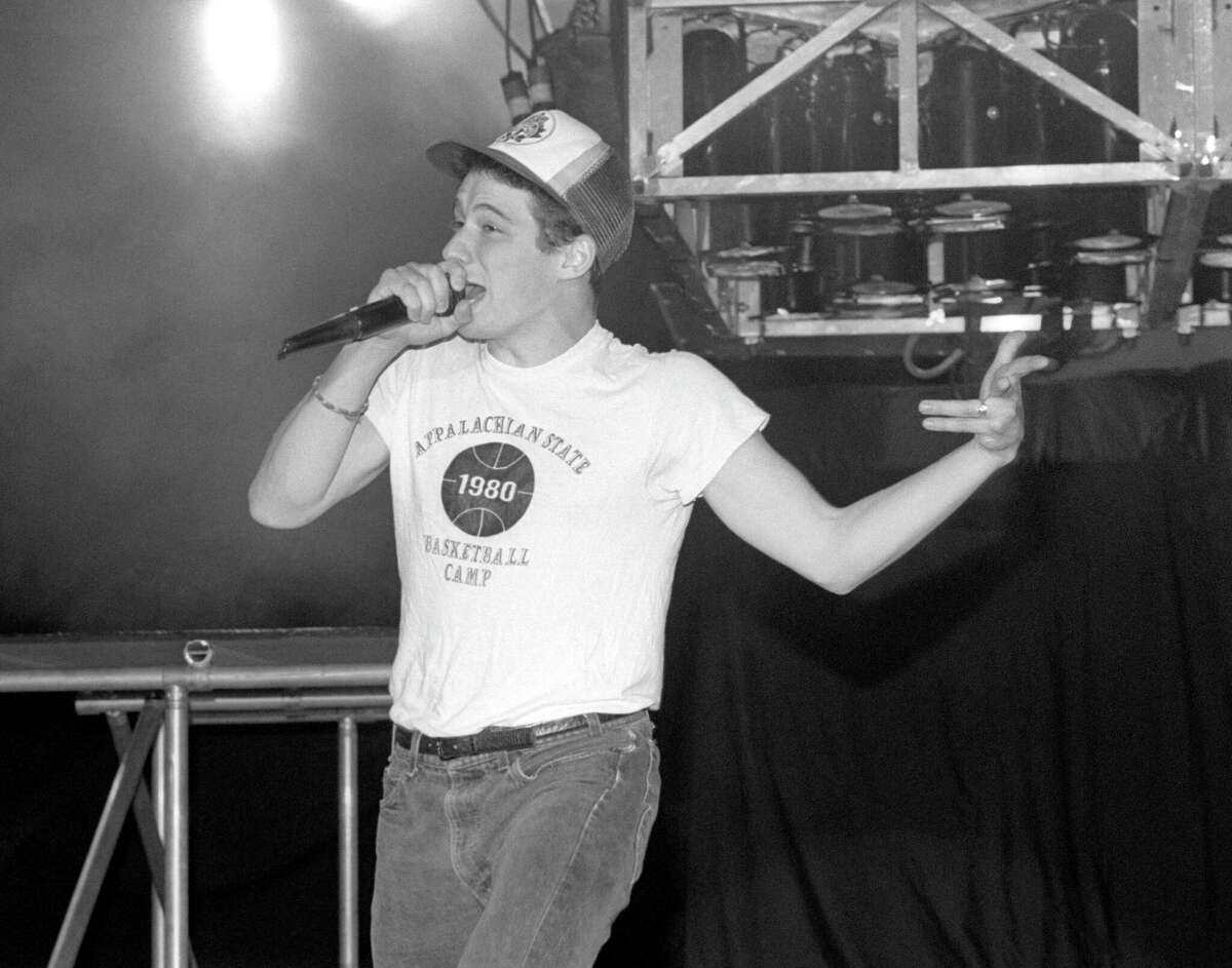 American rapper, guitarist and actor Adam Horovitz, aka Ad-Rock, of the American hip hop group The Beastie Boys, sings on stage during a concert circa June, 1987. Horovitz would star in "Lost Angels" several years later. 