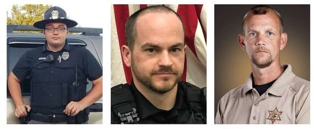 The 18th Annual Cycle Across Illinois starts Thursday morning at the Alton Marina with a service remembering, from left, Brooklyn Police Officer Brian Pierce Jr., Pontoon Beach Police Officer Tyler Timmins and Wayne County Deputy Sheriff Sean Riley. The four-day ride concludes in Bridgeview on Sunday.