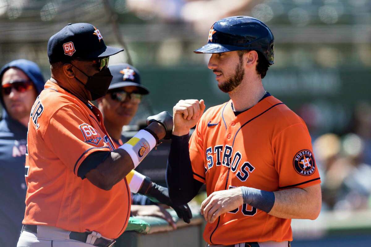 The Astros' Kyle Tucker was selected to the All-Star team for the first time in his career and will be managed by Dusty Baker (left).