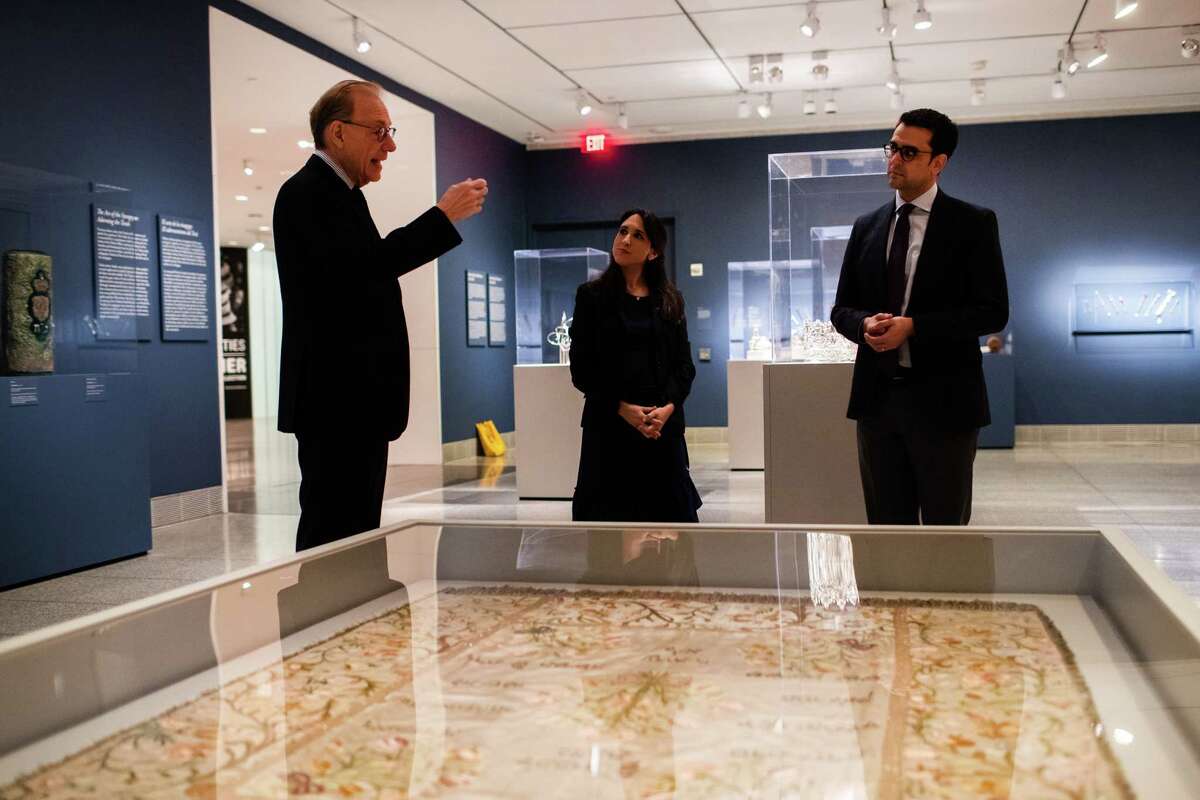 MFAH Director Gary Tinterow, from left, Abigail Rapoport, curator of Judaica at the Jewish Museum and Warren Klein, guest curator tour the "Beauty and Ritual: Judaica" exhibition at the Museum of Fine Arts, Houston.
