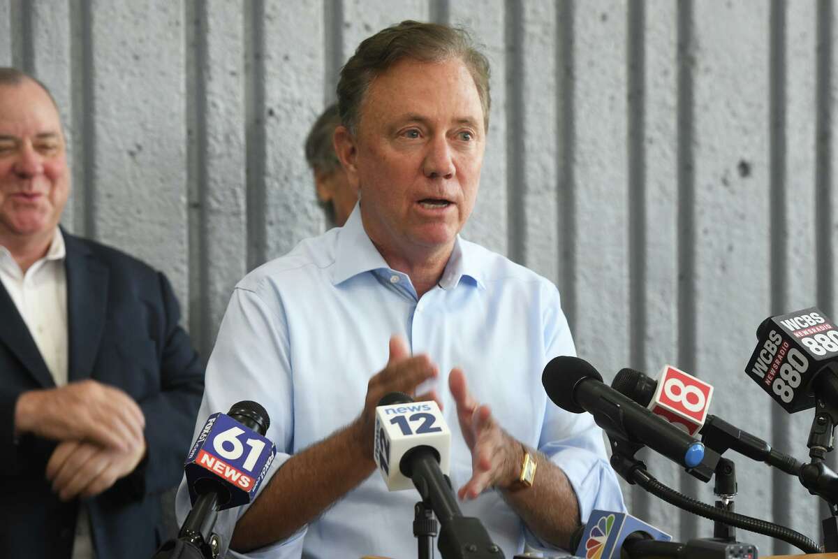 Gov. Ned Lamont speaks during a news conference at the Bridgeport Transportation Center, in Bridgeport, Conn. July 11, 2022. The governor is most self-funding his re-election campaign and has downplayed questions about his fundraising.