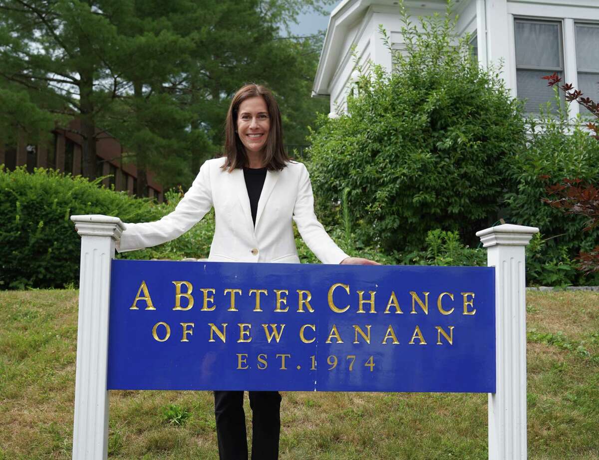 Jamie Boris, the first ever director of the ABC House, stood in front of the home for five scholars this fall on Locust Avenue in New Canaan on July 8, 2022.