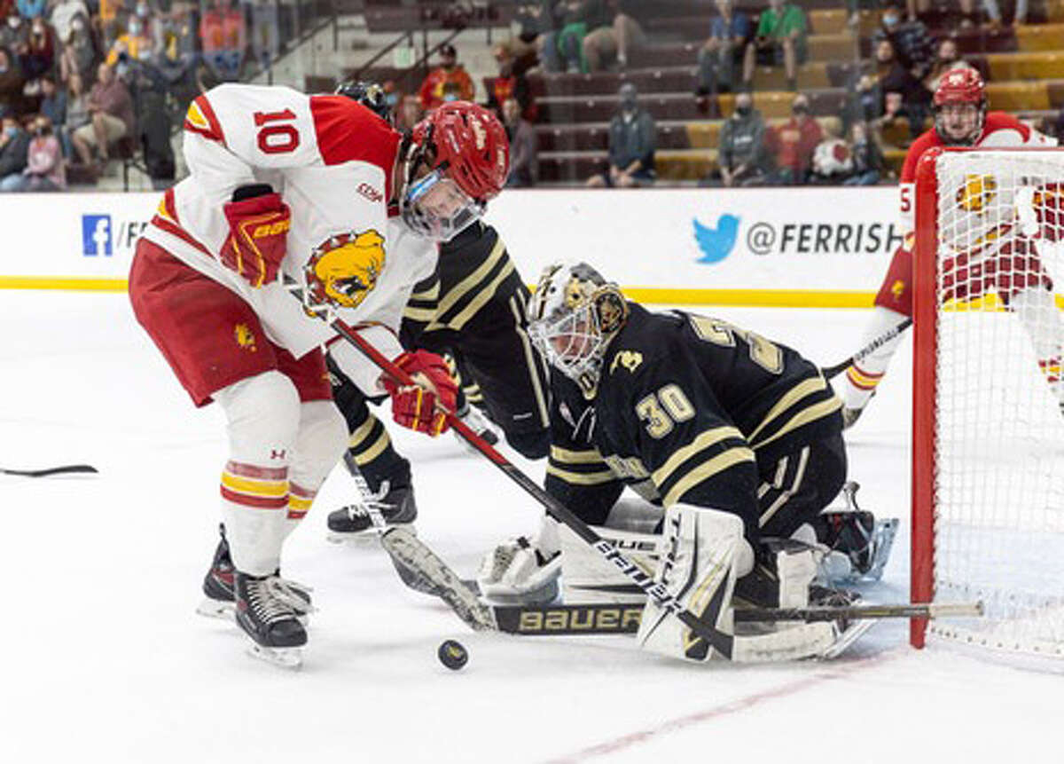 Bradley Marek (10), a Big Rapids native and Ferris State sophomore, has been invited by the Arizona Coyotes to an NHL Development Camp.