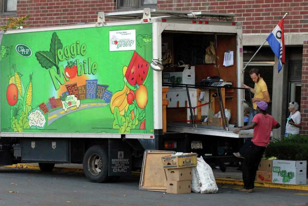The Veggie Mobile sets up at the Cohoes Senior Center Wednesday, Sept 29, 2010. (Michael P. Farrell / Times Union)