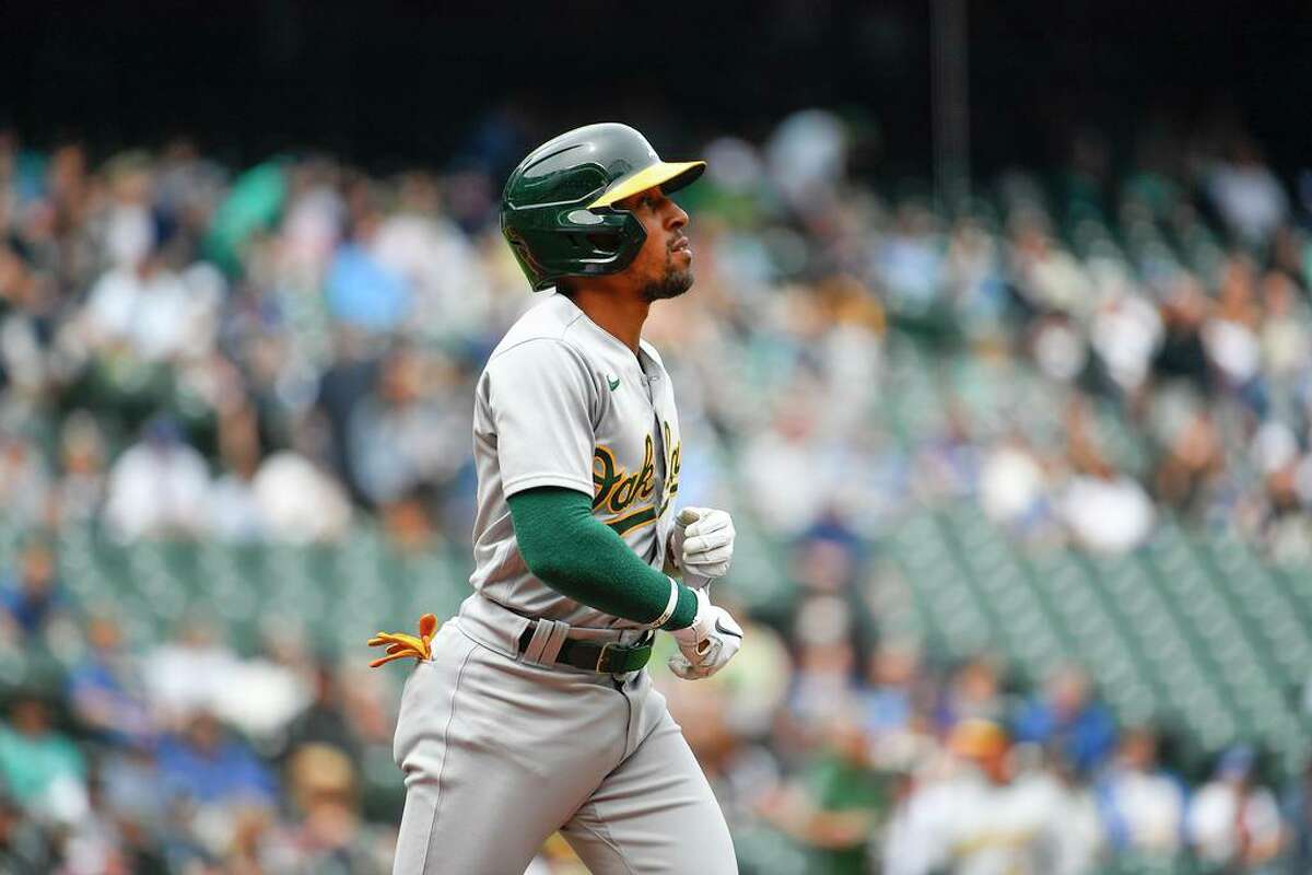 Tony Kemp of the Oakland Athletics at bat against the Seattle